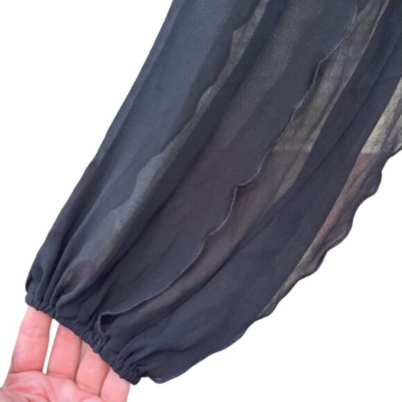 ZARA NWOT Chiffon Ruffled Black Mini Dress Long Sleeve Round Neck Size Medium - Picture 2 of 14